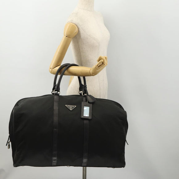 PRADA Boston Bag Nylon Black Silver Auth bs34493