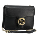 GUCCI Chain Shoulder Bag Leather Black Gold 510304 Auth bs34494-1