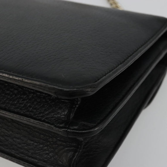 GUCCI Chain Shoulder Bag Leather Black Gold 510304 Auth bs34494