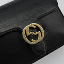 GUCCI Chain Shoulder Bag Leather Black Gold 510304 Auth bs34494-14