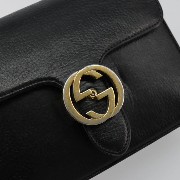 GUCCI Chain Shoulder Bag Leather Black Gold 510304 Auth bs34494