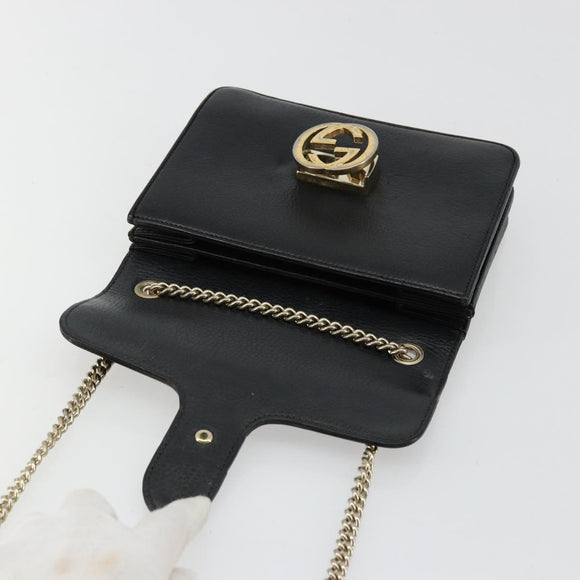GUCCI Chain Shoulder Bag Leather Black Gold 510304 Auth bs34494