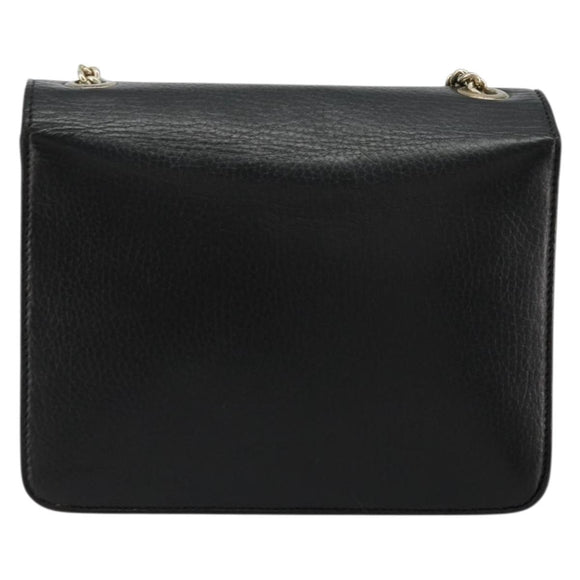 GUCCI Chain Shoulder Bag Leather Black Gold 510304 Auth bs34494