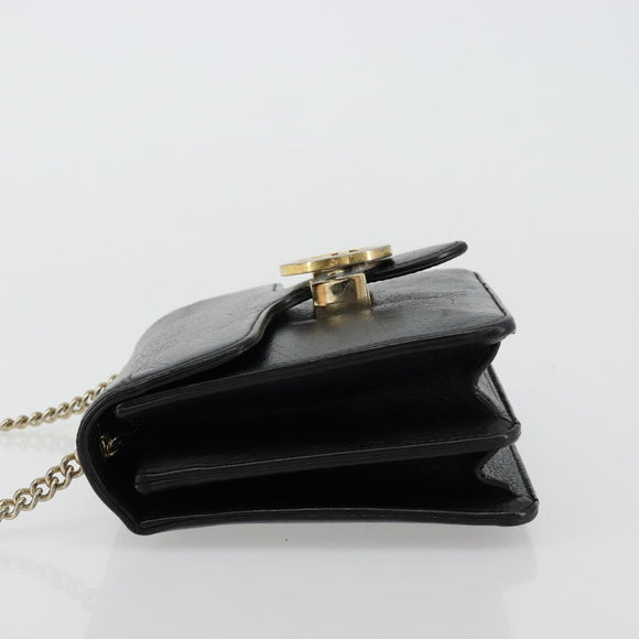 GUCCI Chain Shoulder Bag Leather Black Gold 510304 Auth bs34494