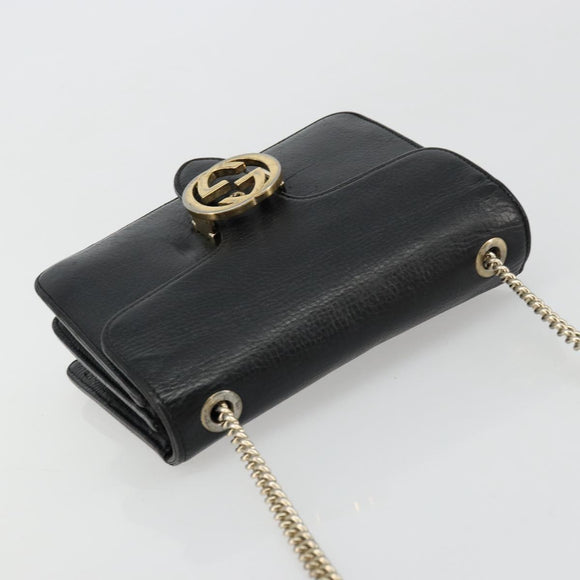 GUCCI Chain Shoulder Bag Leather Black Gold 510304 Auth bs34494
