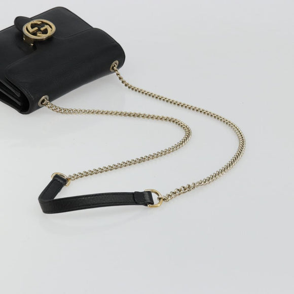GUCCI Chain Shoulder Bag Leather Black Gold 510304 Auth bs34494