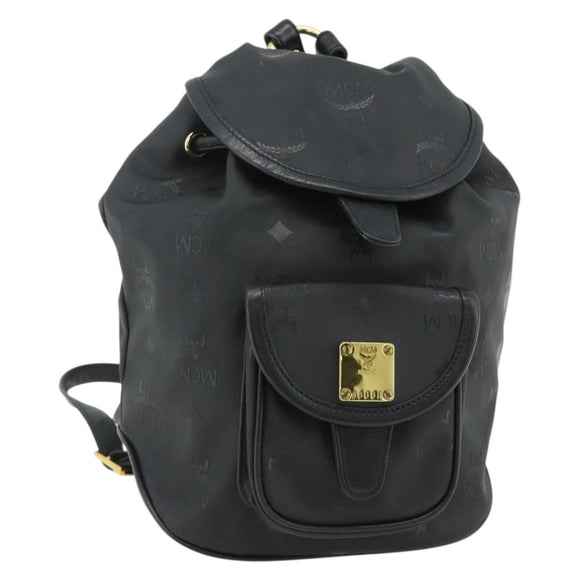 MCM Vicetos Logogram Backpack PVC Black Gold Auth bs34507