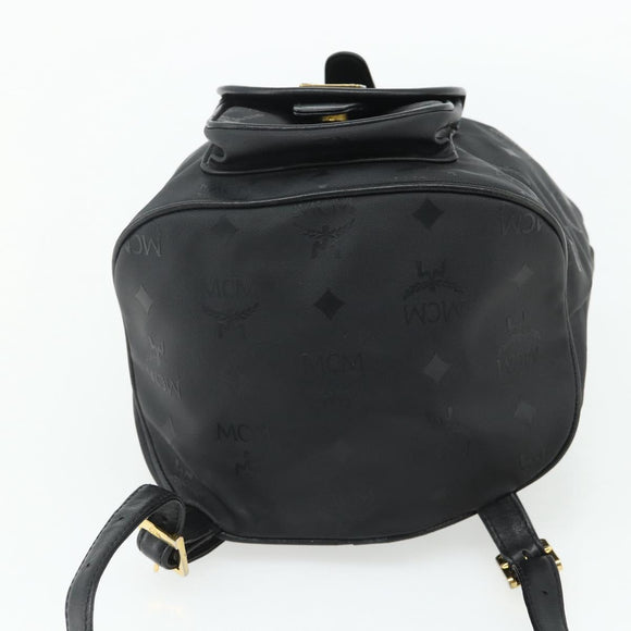 MCM Vicetos Logogram Backpack PVC Black Gold Auth bs34507