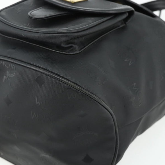 MCM Vicetos Logogram Backpack PVC Black Gold Auth bs34507