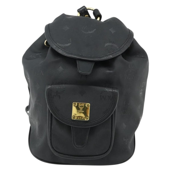 MCM Vicetos Logogram Backpack PVC Black Gold Auth bs34507