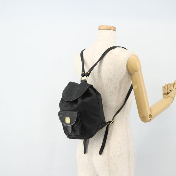 MCM Vicetos Logogram Backpack PVC Black Gold Auth bs34507