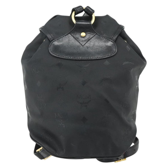 MCM Vicetos Logogram Backpack PVC Black Gold Auth bs34507