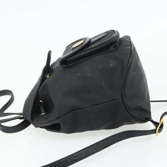 MCM Vicetos Logogram Backpack PVC Black Gold Auth bs34507