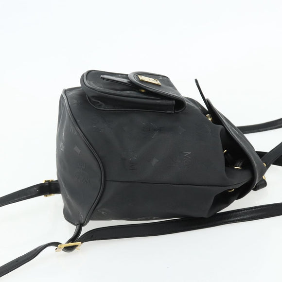 MCM Vicetos Logogram Backpack PVC Black Gold Auth bs34507