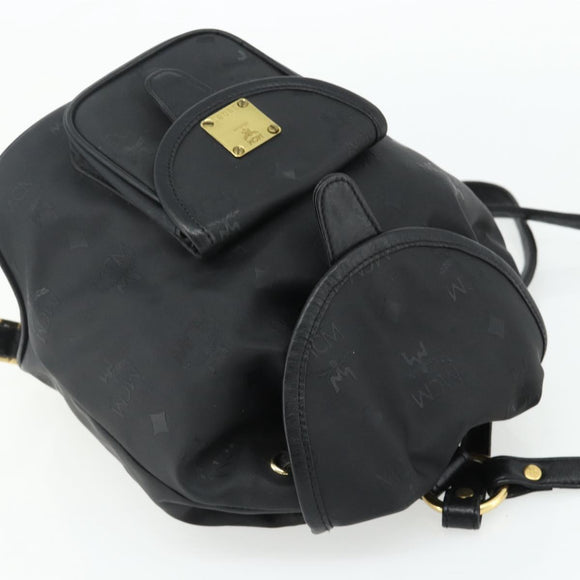 MCM Vicetos Logogram Backpack PVC Black Gold Auth bs34507