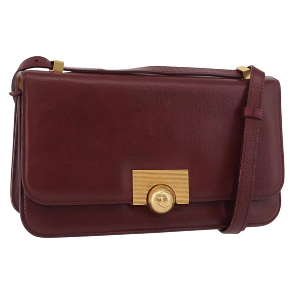 BOTTEGA VENETA Shoulder Bag Leather Bordeaux Gold Auth bs34508A