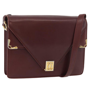 CARTIER Must Line Shoulder Bag Leather Bordeaux Gold Auth bs34509
