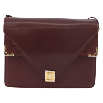 CARTIER Must Line Shoulder Bag Leather Bordeaux Gold Auth bs34509 - 0