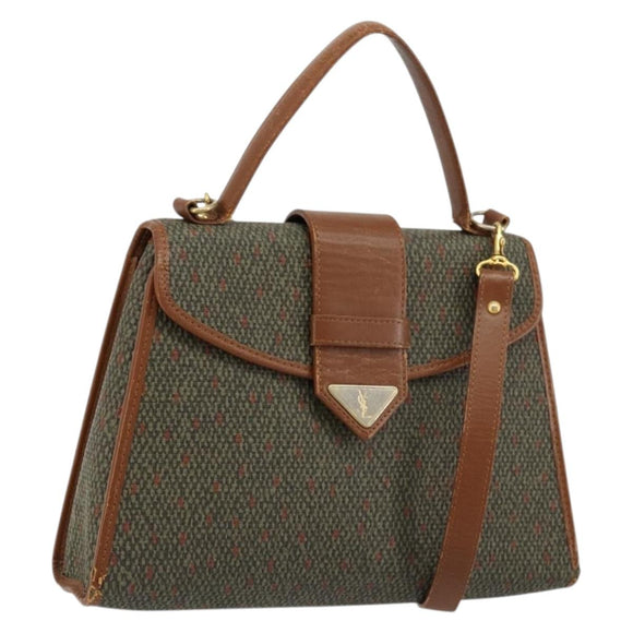 SAINT LAURENT Hand Bag Coated Canvas 2way Khaki Gold Auth bs34511