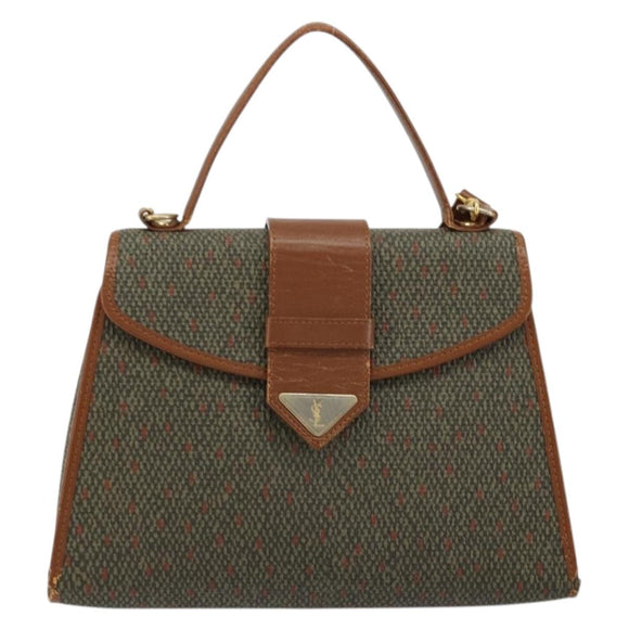 SAINT LAURENT Hand Bag Coated Canvas 2way Khaki Gold Auth bs34511