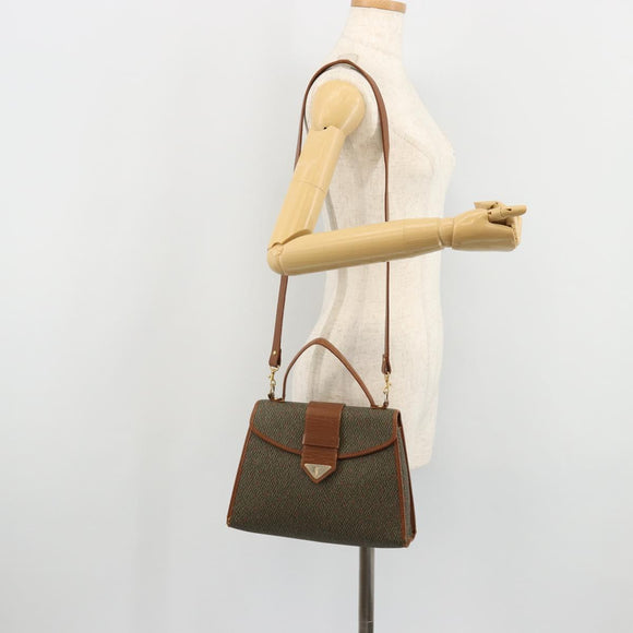 SAINT LAURENT Hand Bag Coated Canvas 2way Khaki Gold Auth bs34511