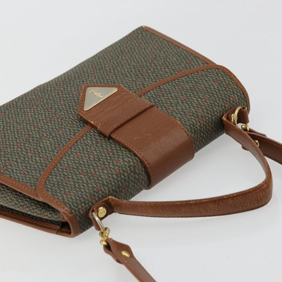 SAINT LAURENT Hand Bag Coated Canvas 2way Khaki Gold Auth bs34511