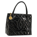 CHANEL Matelasse Reprint Tote Bag Patent leather Black Gold CC Auth bs34512A-1