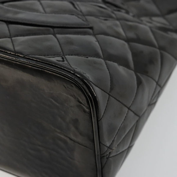 CHANEL Matelasse Reprint Tote Bag Patent leather Black Gold CC Auth bs34512A