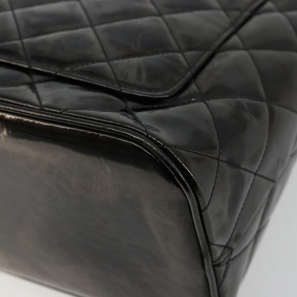 CHANEL Matelasse Reprint Tote Bag Patent leather Black Gold CC Auth bs34512A