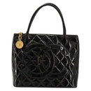 CHANEL Matelasse Reprint Tote Bag Patent leather Black Gold CC Auth bs34512A-13