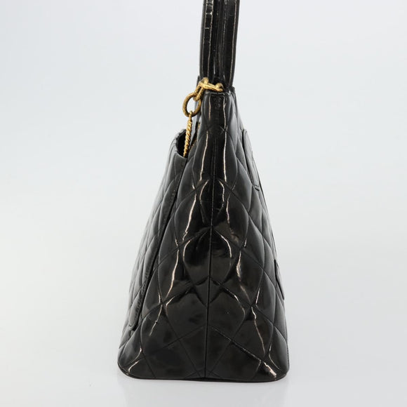CHANEL Matelasse Reprint Tote Bag Patent leather Black Gold CC Auth bs34512A