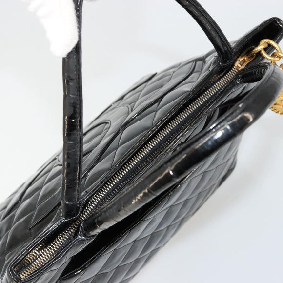 CHANEL Matelasse Reprint Tote Bag Patent leather Black Gold CC Auth bs34512A