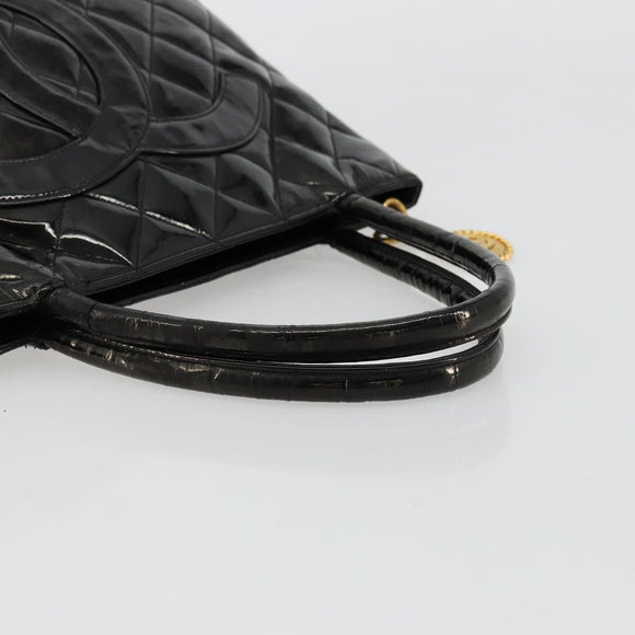 CHANEL Matelasse Reprint Tote Bag Patent leather Black Gold CC Auth bs34512A