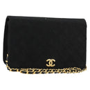 CHANEL Matelasse Chain Shoulder Bag Cotton Black Gold CC Auth bs34514-1