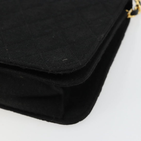 CHANEL Matelasse Chain Shoulder Bag Cotton Black Gold CC Auth bs34514