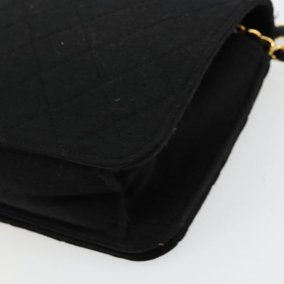 CHANEL Matelasse Chain Shoulder Bag Cotton Black Gold CC Auth bs34514