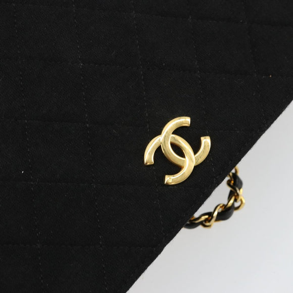 CHANEL Matelasse Chain Shoulder Bag Cotton Black Gold CC Auth bs34514