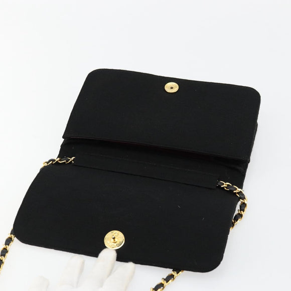 CHANEL Matelasse Chain Shoulder Bag Cotton Black Gold CC Auth bs34514