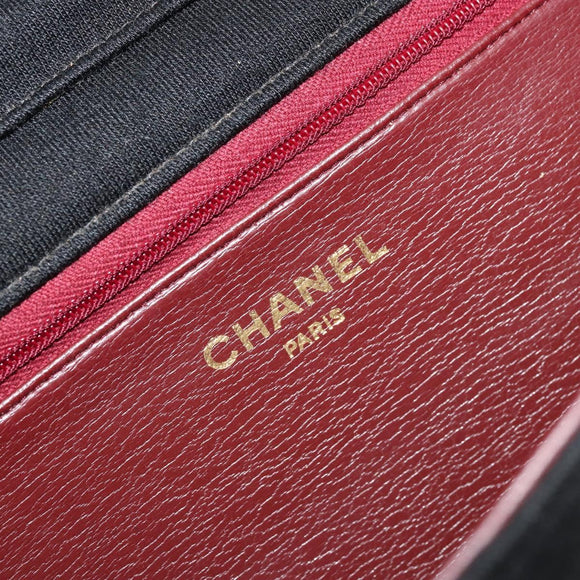 CHANEL Matelasse Chain Shoulder Bag Cotton Black Gold CC Auth bs34514