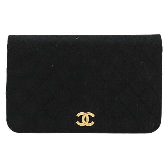CHANEL Matelasse Chain Shoulder Bag Cotton Black Gold CC Auth bs34514