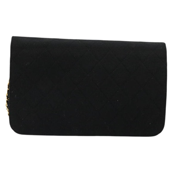 CHANEL Matelasse Chain Shoulder Bag Cotton Black Gold CC Auth bs34514
