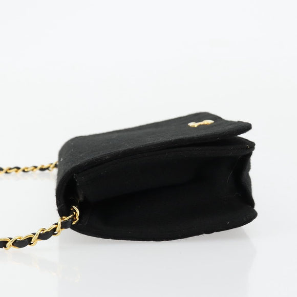 CHANEL Matelasse Chain Shoulder Bag Cotton Black Gold CC Auth bs34514