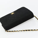 CHANEL Matelasse Chain Shoulder Bag Cotton Black Gold CC Auth bs34514-6