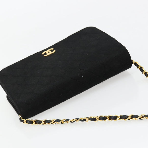CHANEL Matelasse Chain Shoulder Bag Cotton Black Gold CC Auth bs34514