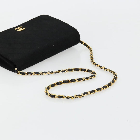 CHANEL Matelasse Chain Shoulder Bag Cotton Black Gold CC Auth bs34514