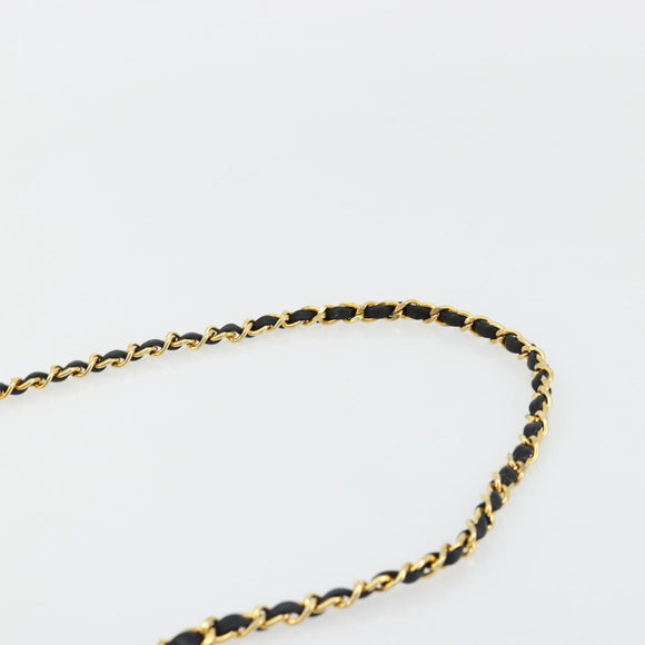 CHANEL Matelasse Chain Shoulder Bag Cotton Black Gold CC Auth bs34514