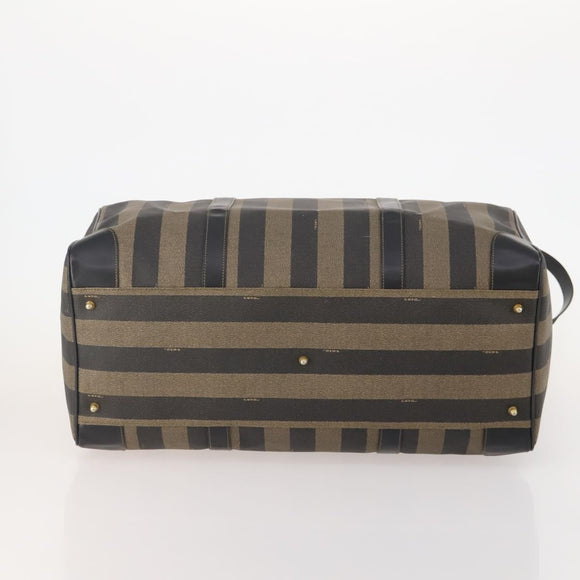 FENDI Pecan Canvas Boston Bag PVC 2way Brown Black Auth bs34526