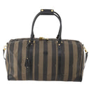 FENDI Pecan Canvas Boston Bag PVC 2way Brown Black Auth bs34526-2
