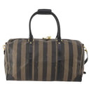 FENDI Pecan Canvas Boston Bag PVC 2way Brown Black Auth bs34526-3