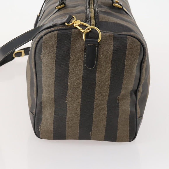 FENDI Pecan Canvas Boston Bag PVC 2way Brown Black Auth bs34526